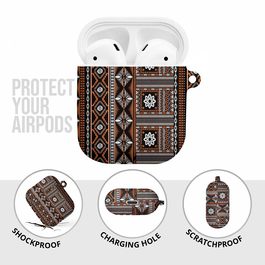Fiji Masi Tapa Pattern Orange AirPods Case - Polynesian Pride