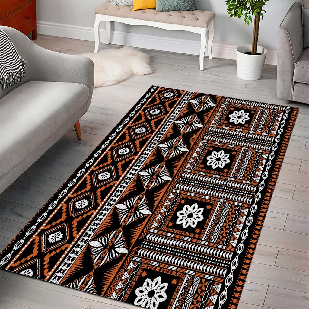 Fiji Masi Tapa Pattern Orange Area Rug LT01 - Polynesian Pride