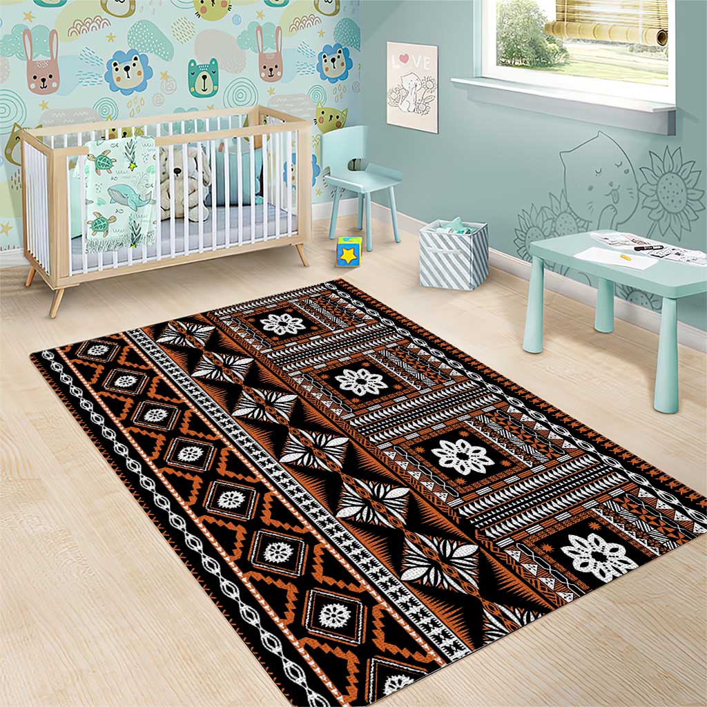 Fiji Masi Tapa Pattern Orange Area Rug LT01 - Polynesian Pride