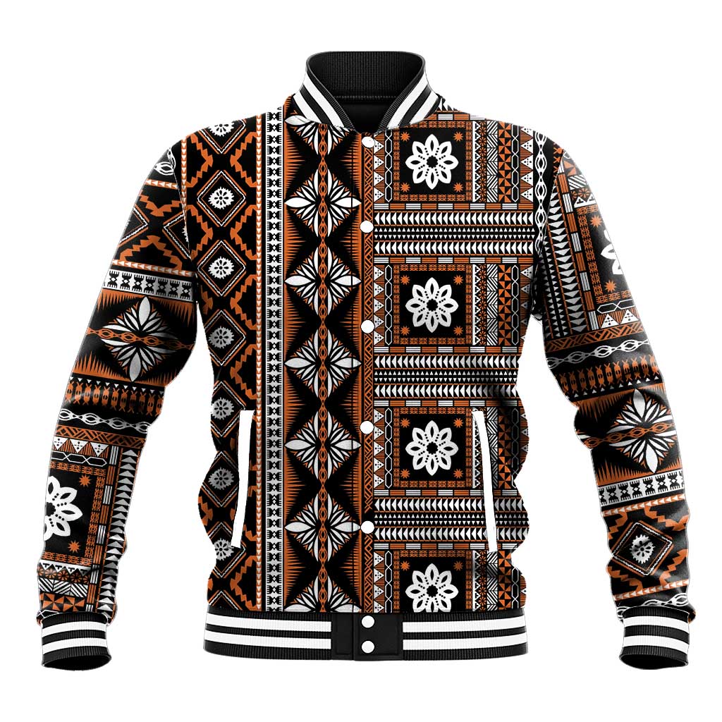 Fiji Masi Tapa Pattern Orange Baseball Jacket - Polynesian Pride
