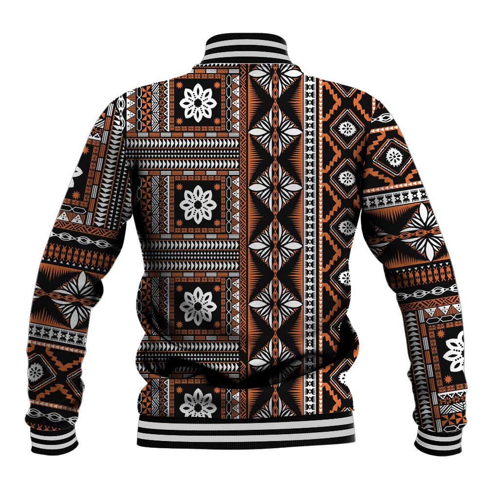 Fiji Masi Tapa Pattern Orange Baseball Jacket - Polynesian Pride