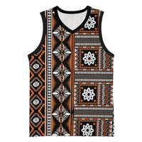 Fiji Masi Tapa Pattern Orange Basketball Jersey - Polynesian Pride