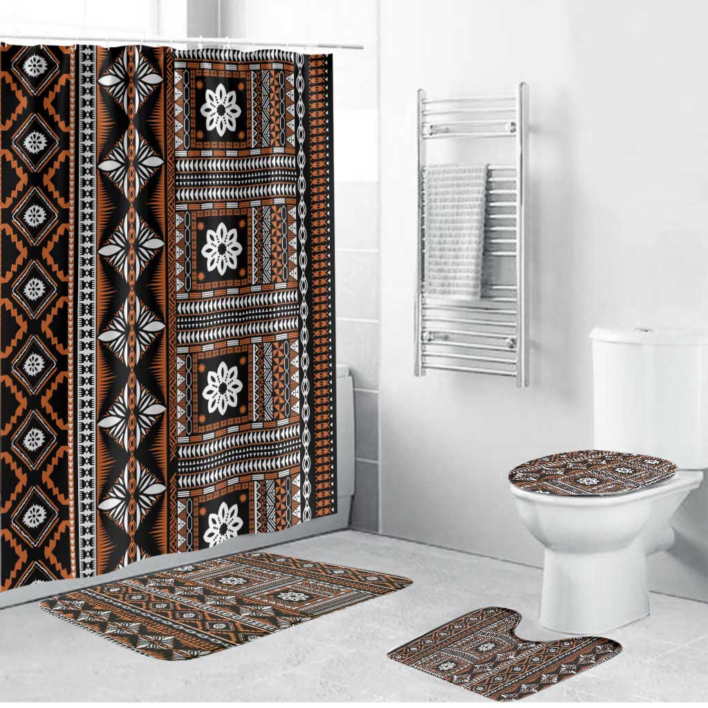 Fiji Masi Tapa Pattern Orange Bathroom Set - Polynesian Pride