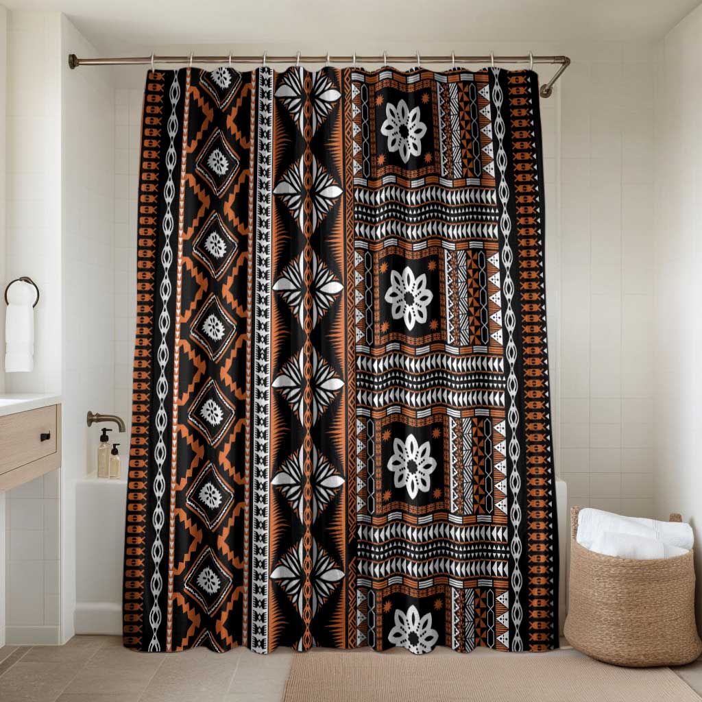 Fiji Masi Tapa Pattern Orange Bathroom Set - Polynesian Pride