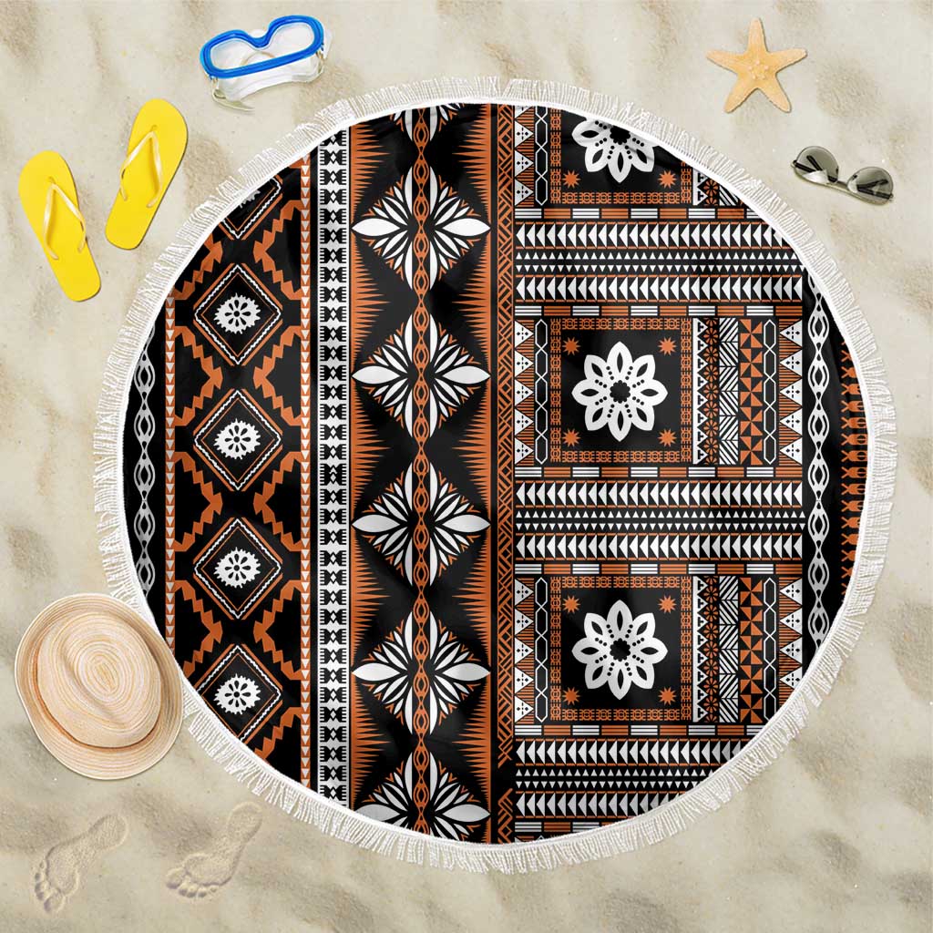 Fiji Masi Tapa Pattern Orange Beach Blanket - Polynesian Pride