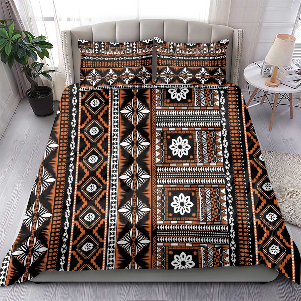 Fiji Masi Tapa Pattern Orange Bedding Set - Polynesian Pride