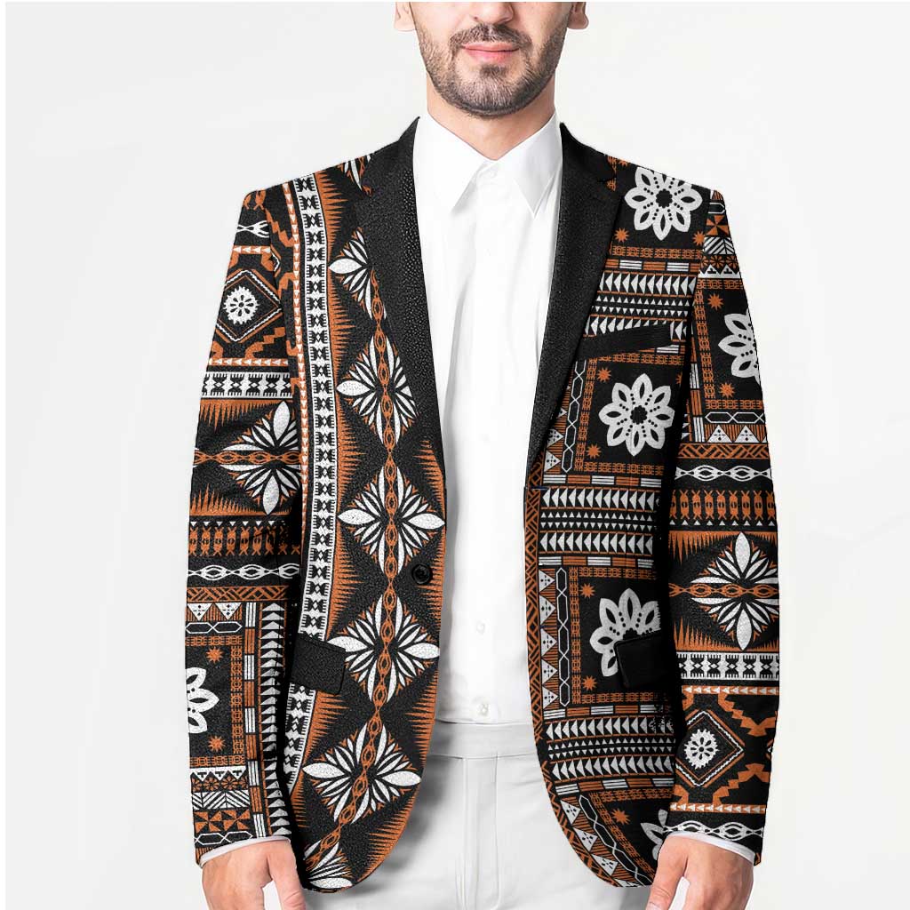 Fiji Masi Tapa Pattern Orange Blazer LT01 - Polynesian Pride