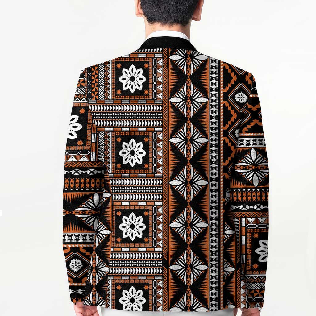 Fiji Masi Tapa Pattern Orange Blazer LT01 - Polynesian Pride