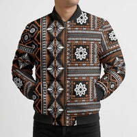 Fiji Masi Tapa Pattern Orange Bomber Puffer Jacket - Polynesian Pride