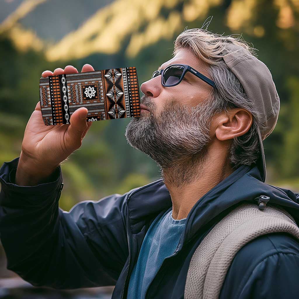 Fiji Masi Tapa Pattern Orange 4 in 1 Can Cooler Tumbler - Polynesian Pride