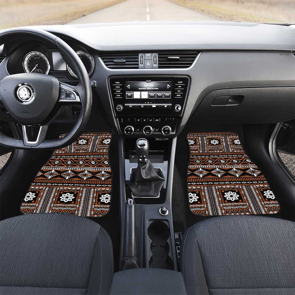 Fiji Masi Tapa Pattern Orange Car Mats LT01 Set 2pcs - Front Orange - Polynesian Pride