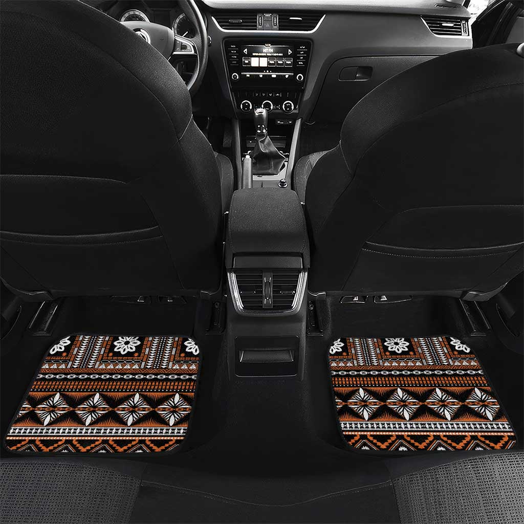 Fiji Masi Tapa Pattern Orange Car Mats LT01 Set 2pcs - Back Orange - Polynesian Pride