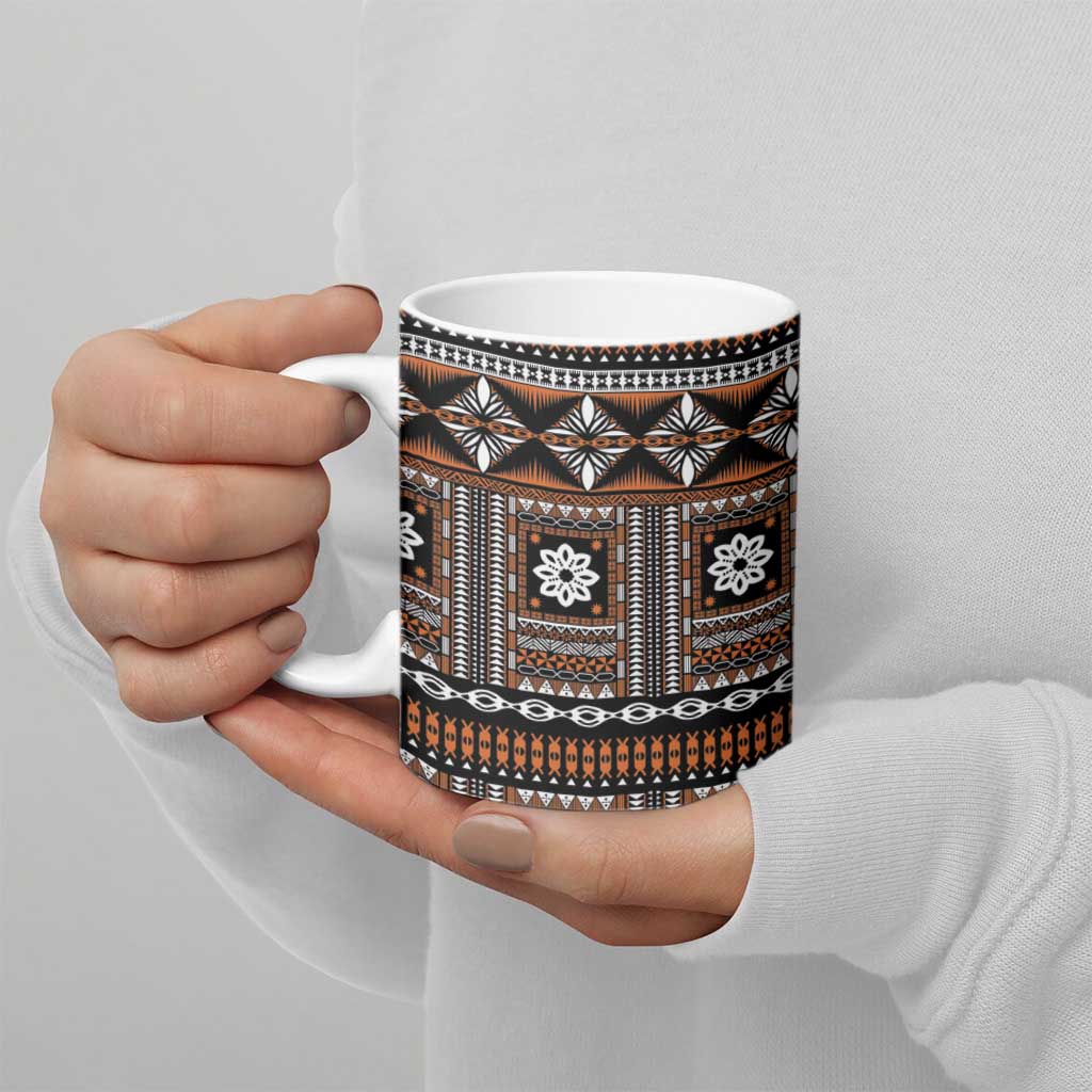 Fiji Masi Tapa Pattern Orange Ceramic Mug - Polynesian Pride