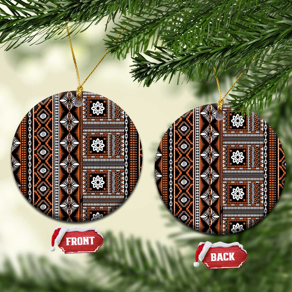Fiji Masi Tapa Pattern Orange Ceramic Ornament LT01 Circle Orange - Polynesian Pride