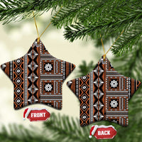 Fiji Masi Tapa Pattern Orange Ceramic Ornament LT01 Star Orange - Polynesian Pride