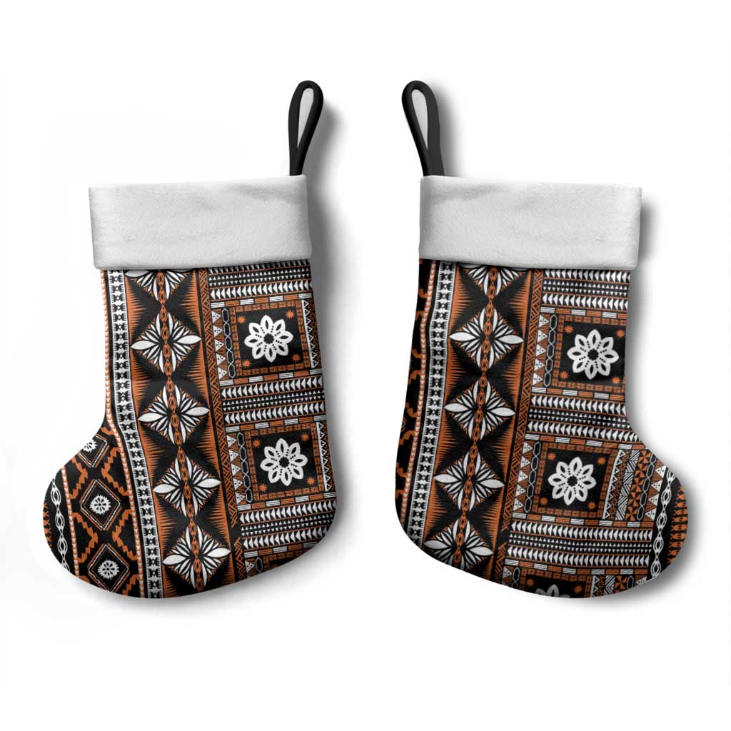 Fiji Masi Tapa Pattern Orange Christmas Stocking LT01 - Polynesian Pride
