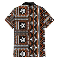 Fiji Masi Tapa Pattern Orange Family Matching Off Shoulder Short Dress and Hawaiian Shirt - Polynesian Pride