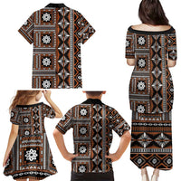 Fiji Masi Tapa Pattern Orange Family Matching Puletasi and Hawaiian Shirt - Polynesian Pride