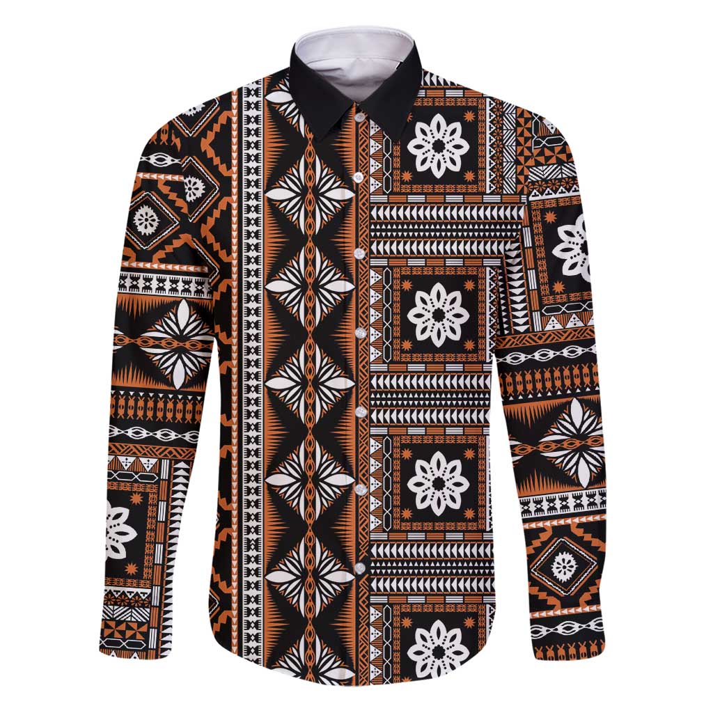 Fiji Masi Tapa Pattern Orange Family Matching Puletasi and Hawaiian Shirt - Polynesian Pride