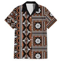 Fiji Masi Tapa Pattern Orange Family Matching Short Sleeve Bodycon Dress and Hawaiian Shirt - Polynesian Pride