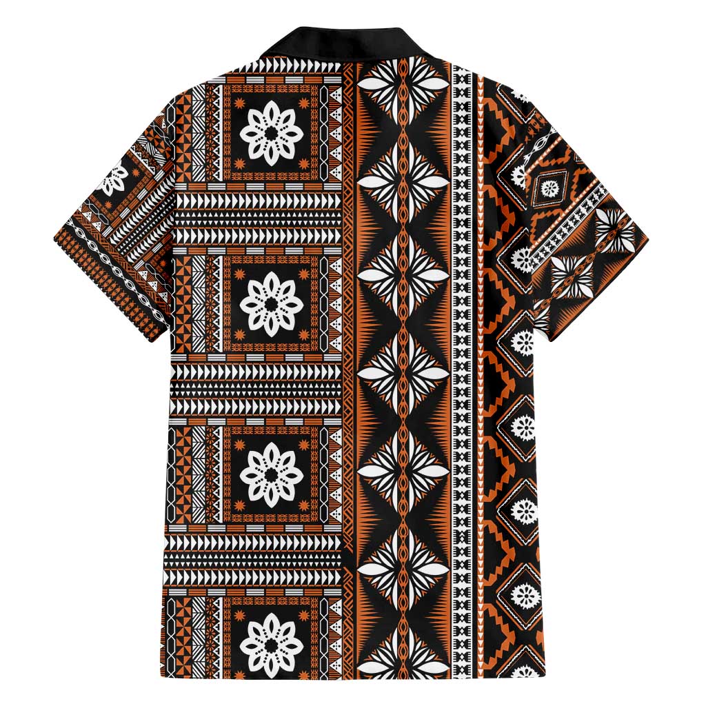 Fiji Masi Tapa Pattern Orange Family Matching Short Sleeve Bodycon Dress and Hawaiian Shirt - Polynesian Pride