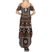 Fiji Masi Tapa Pattern Orange Family Matching Summer Maxi Dress and Hawaiian Shirt - Polynesian Pride