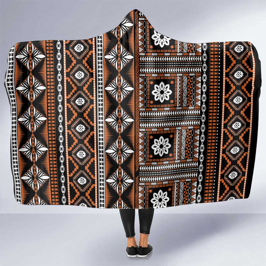 Fiji Masi Tapa Pattern Orange Hooded Blanket - Polynesian Pride