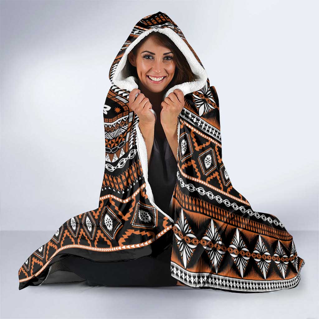 Fiji Masi Tapa Pattern Orange Hooded Blanket - Polynesian Pride