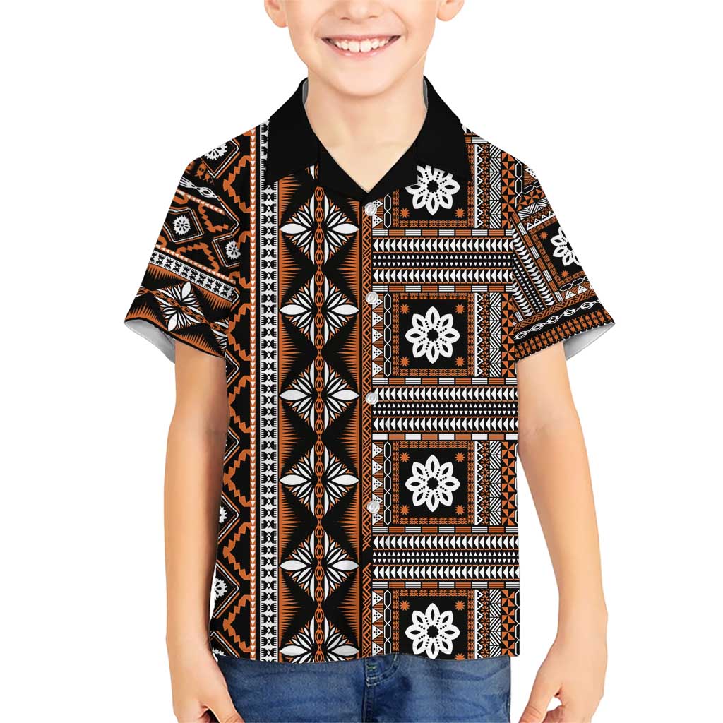 Fiji Masi Tapa Pattern Orange Kid Hawaiian Shirt - Polynesian Pride