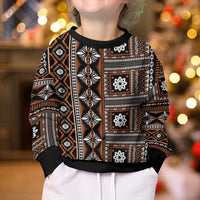 Fiji Masi Tapa Pattern Orange Kid Ugly Christmas Sweater - Polynesian Pride