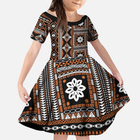 Fiji Masi Tapa Pattern Orange Kid Short Sleeve Dress - Polynesian Pride