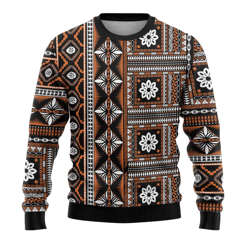 Fiji Masi Tapa Pattern Orange Ugly Christmas Sweater - Polynesian Pride