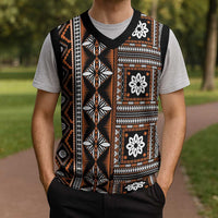 Fiji Masi Tapa Pattern Orange Christmas Knitted V-Neck Vest - Polynesian Pride