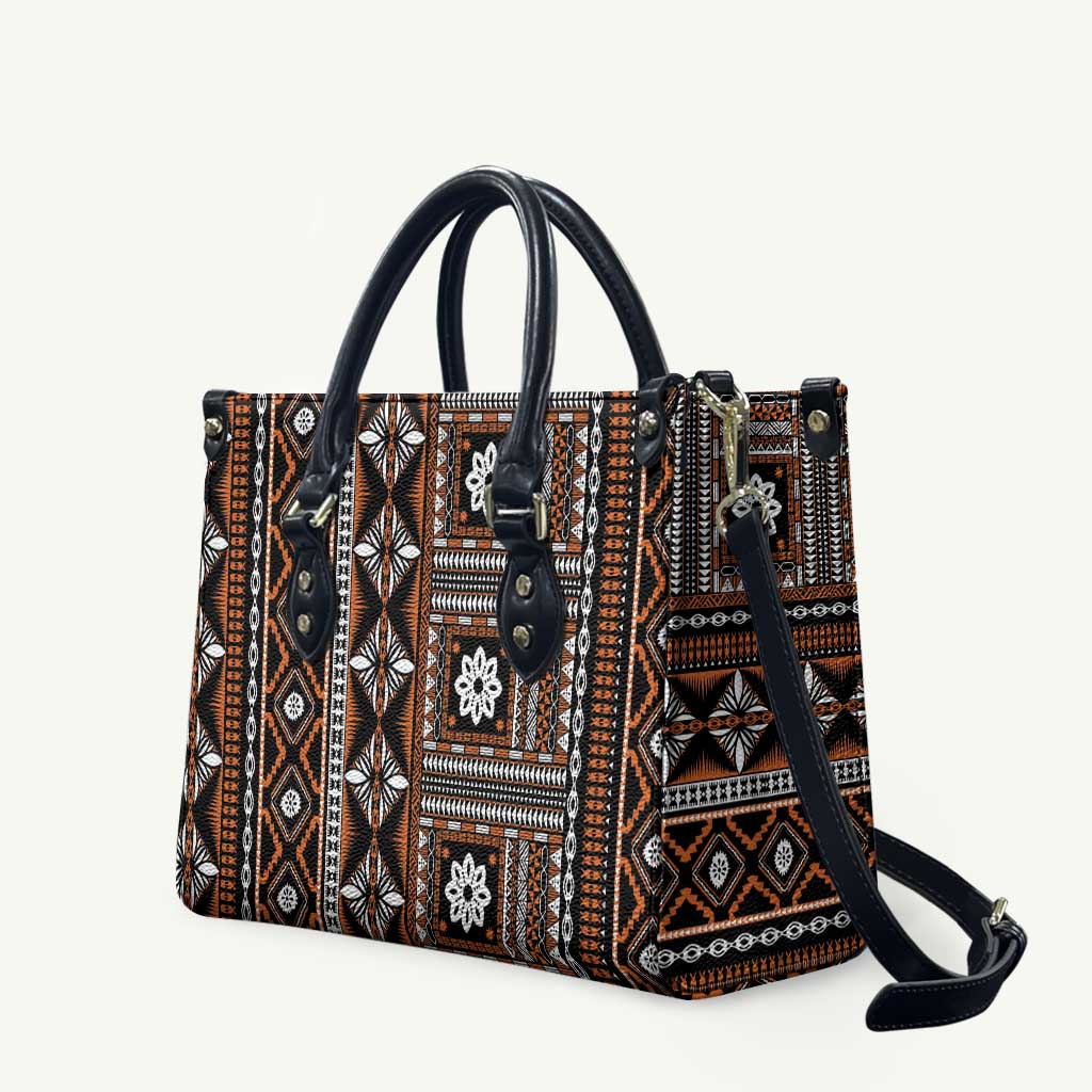 Fiji Masi Tapa Pattern Orange Leather Bag - Polynesian Pride