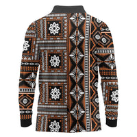 Fiji Masi Tapa Pattern Orange Long Sleeve Polo Shirt - Polynesian Pride