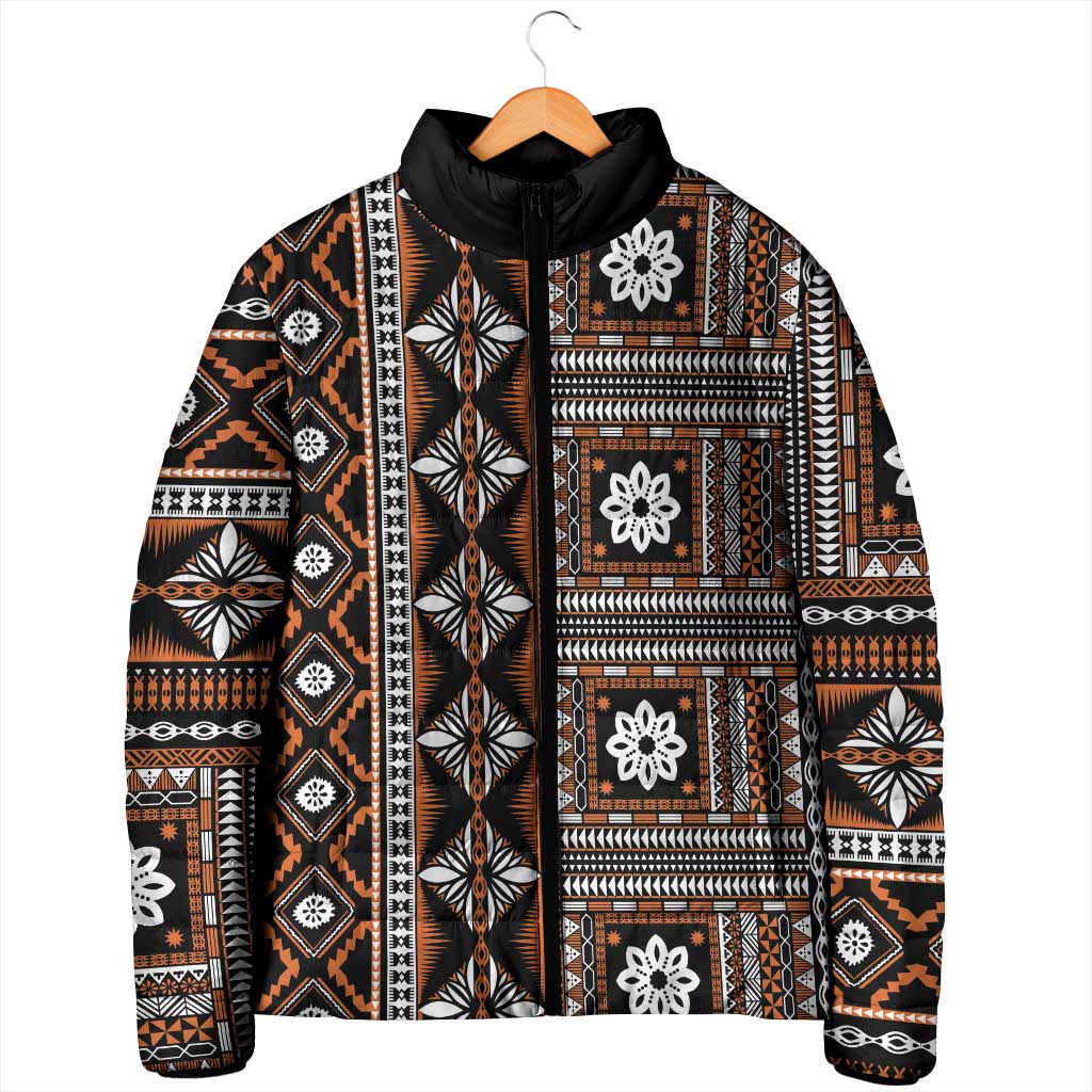 Fiji Masi Tapa Pattern Orange Padded Jacket - Polynesian Pride