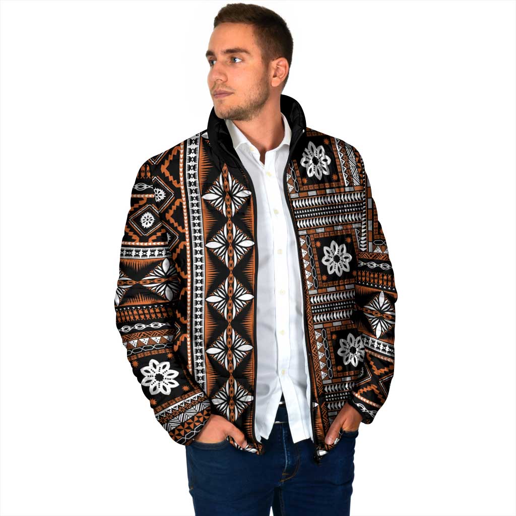 Fiji Masi Tapa Pattern Orange Padded Jacket - Polynesian Pride