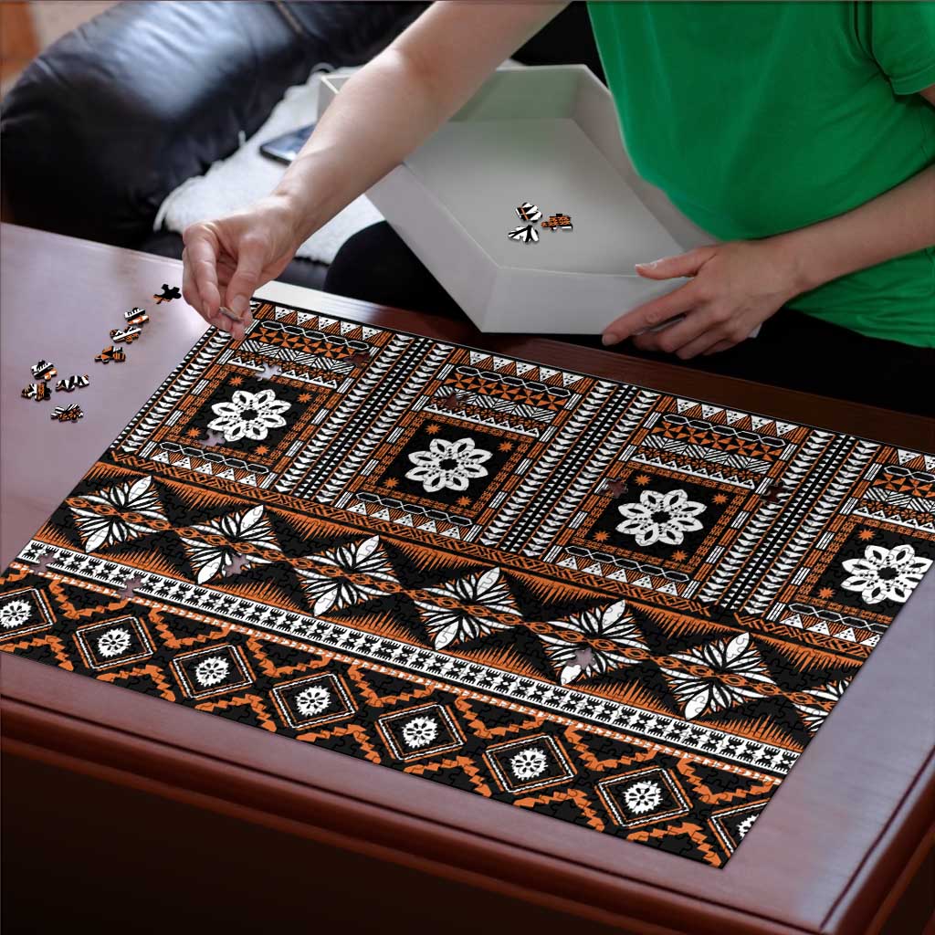 Fiji Masi Tapa Pattern Orange Puzzle - Polynesian Pride