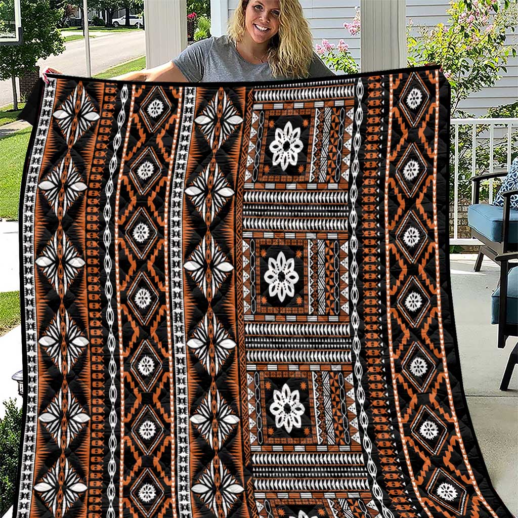 Fiji Masi Tapa Pattern Orange Quilt - Polynesian Pride
