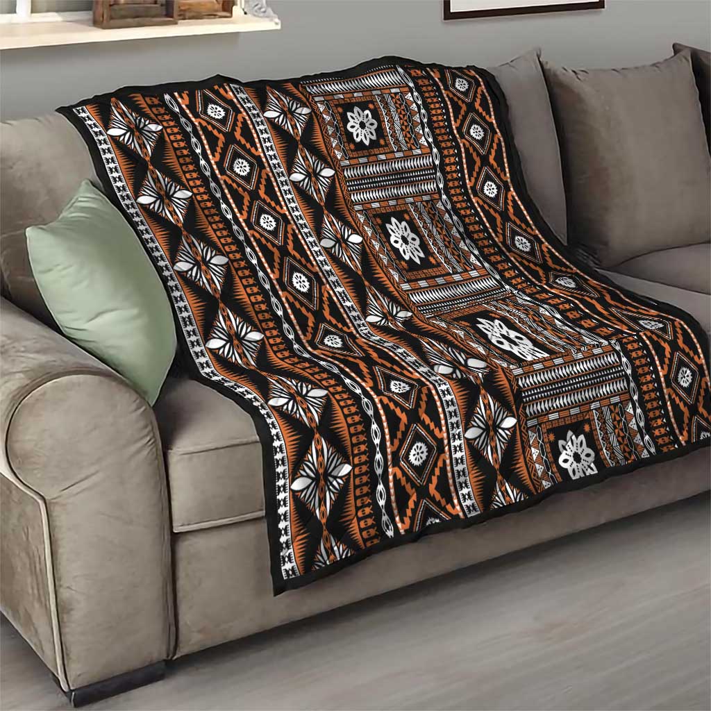 Fiji Masi Tapa Pattern Orange Quilt - Polynesian Pride