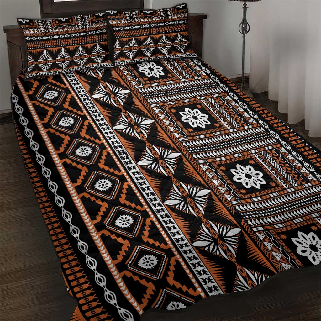 Fiji Masi Tapa Pattern Orange Quilt Bed Set - Polynesian Pride