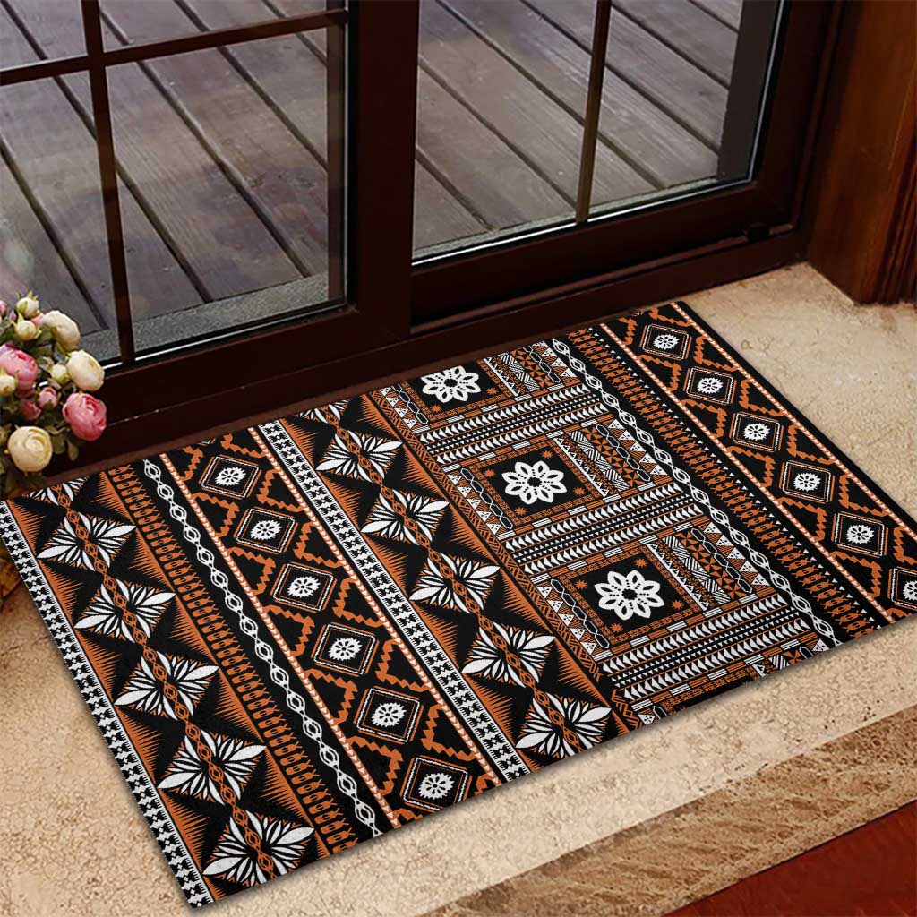 Fiji Masi Tapa Pattern Orange Rubber Doormat - Polynesian Pride