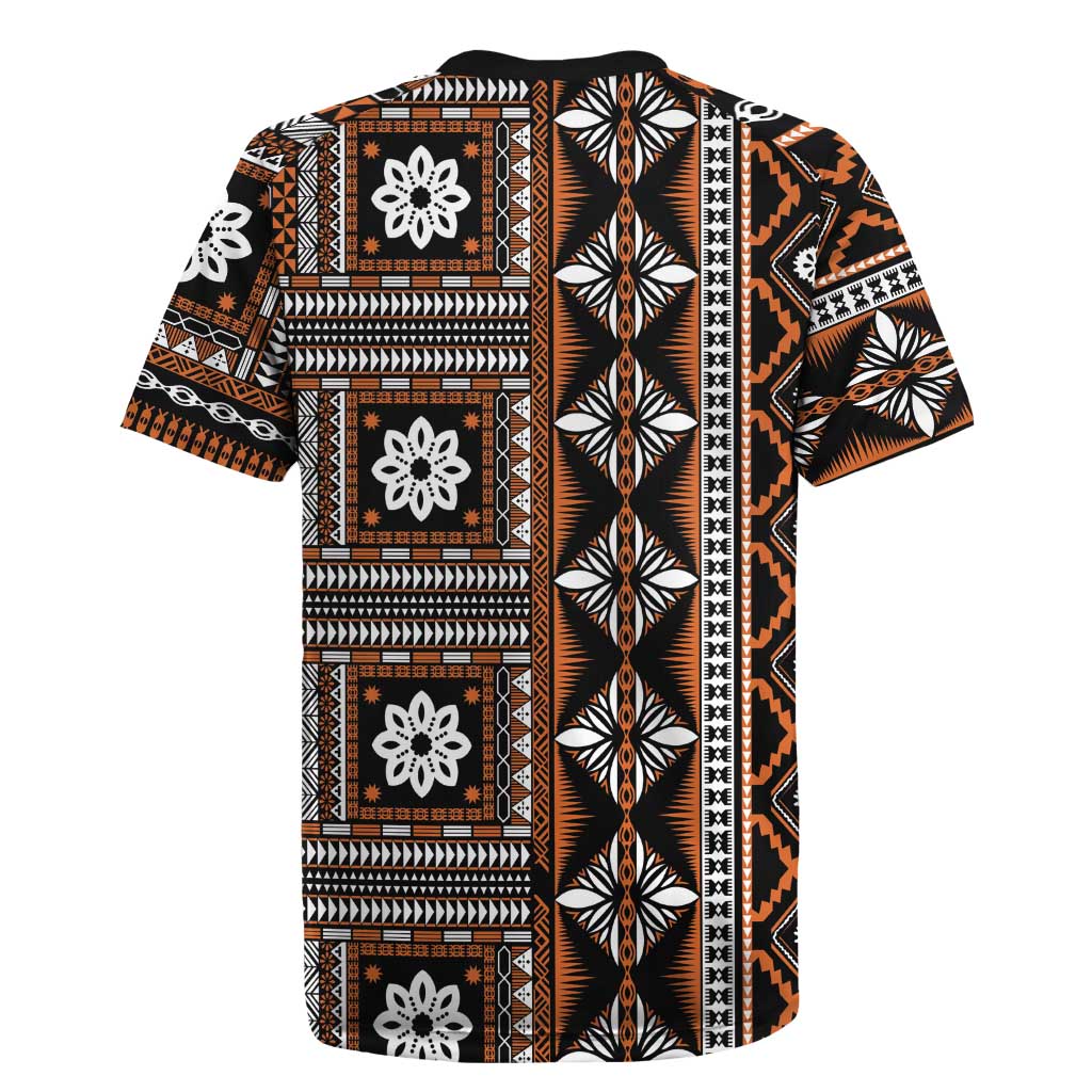 Fiji Masi Tapa Pattern Orange Rugby Jersey - Polynesian Pride