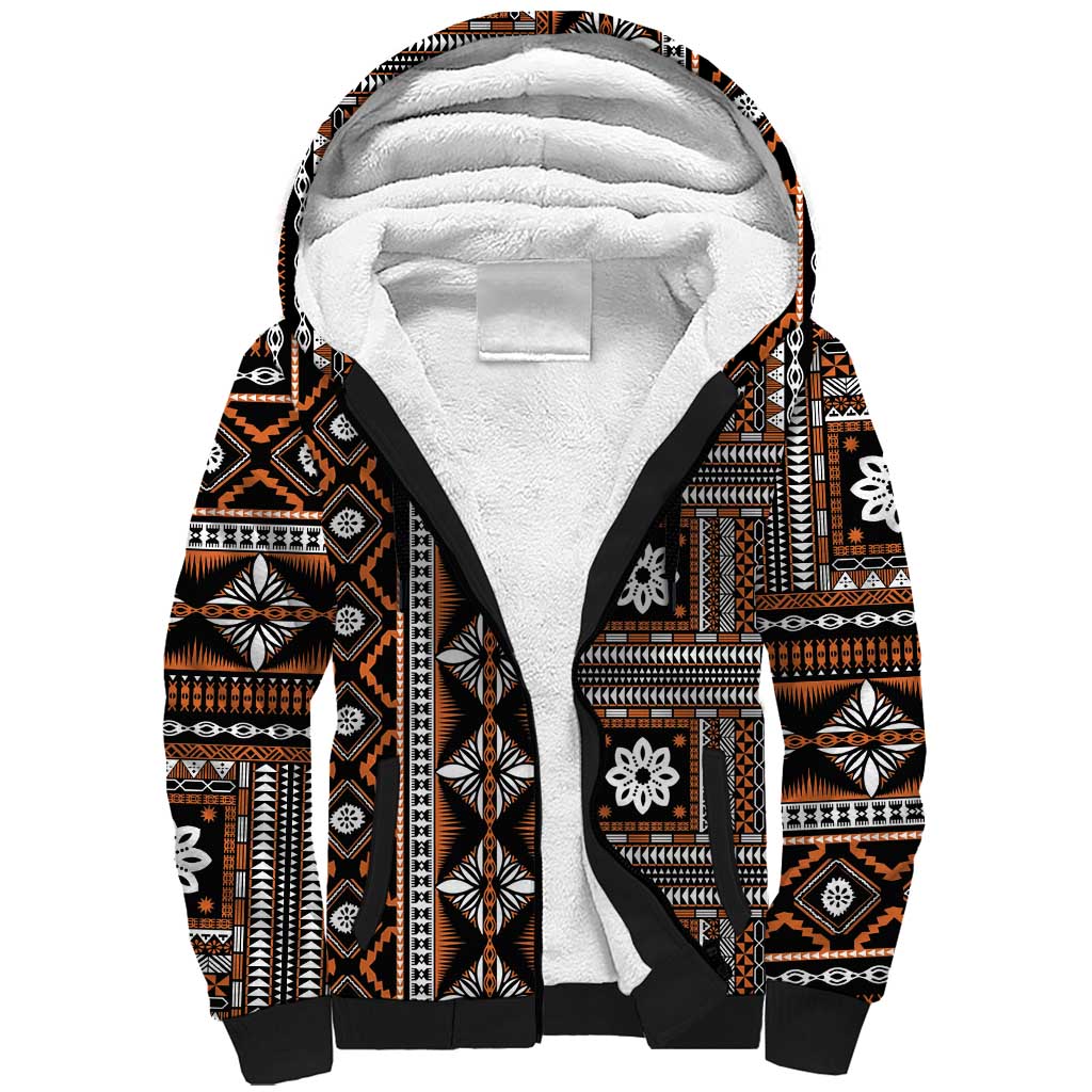 Fiji Masi Tapa Pattern Orange Sherpa Hoodie - Polynesian Pride