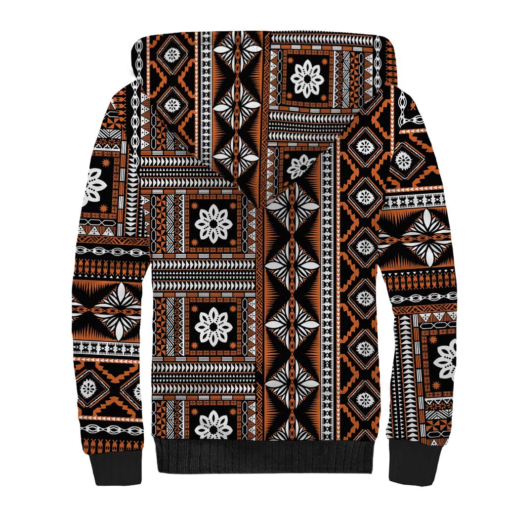 Fiji Masi Tapa Pattern Orange Sherpa Hoodie LT01 - Polynesian Pride