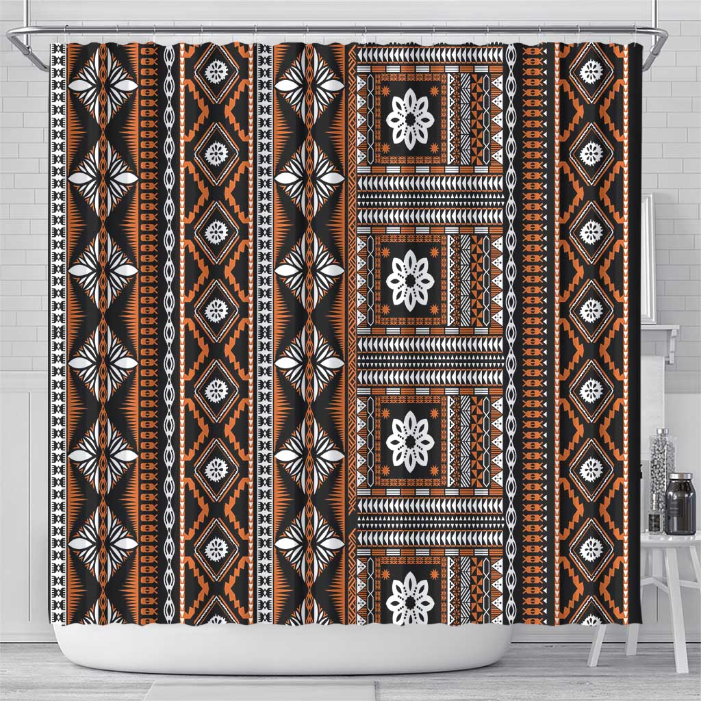 Fiji Masi Tapa Pattern Orange Shower Curtain LT01 - Polynesian Pride