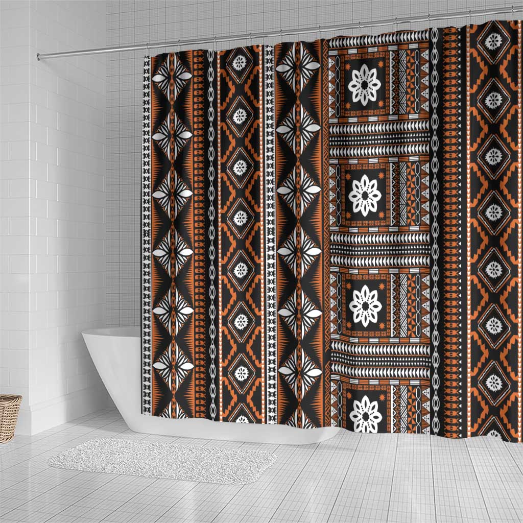 Fiji Masi Tapa Pattern Orange Shower Curtain LT01 - Polynesian Pride