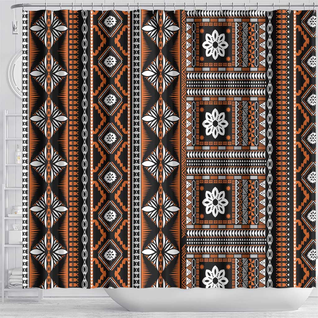 Fiji Masi Tapa Pattern Orange Shower Curtain LT01 - Polynesian Pride