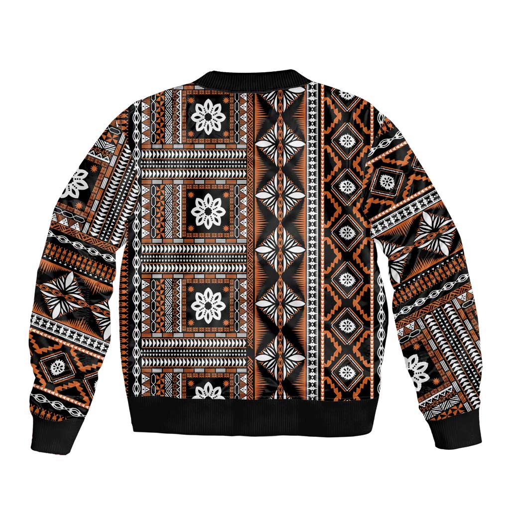 Fiji Masi Tapa Pattern Orange Sleeve Zip Bomber Jacket LT01 - Polynesian Pride