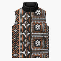 Fiji Masi Tapa Pattern Orange Sleeveless Puffer Jacket - Polynesian Pride